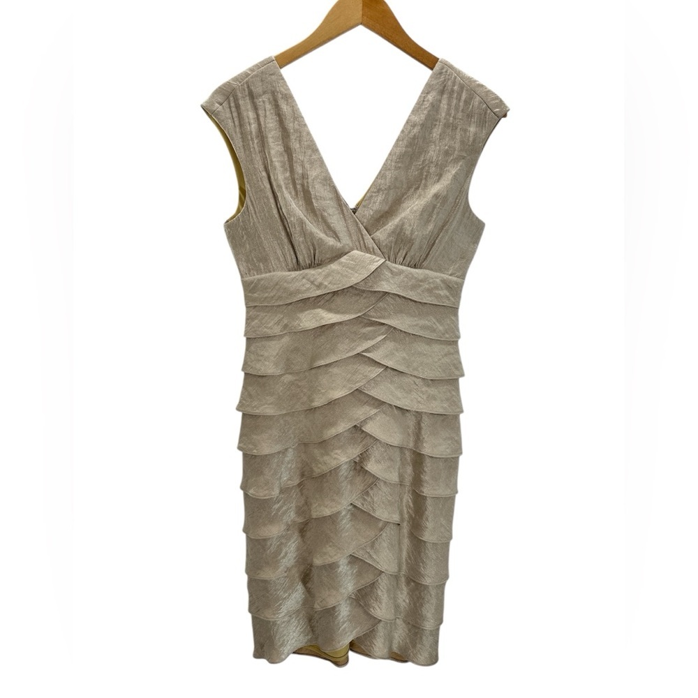 London Style Champagne Shutter Pleat Evening Cocktail‎ Holiday Party Dress 6